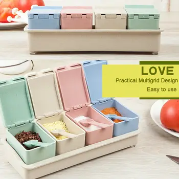 

4 Grids/Set Seasoning Rack Spice Pots Box Storage Container Condiment Jar Kitchen Tool Home Garden Decorative Supplies