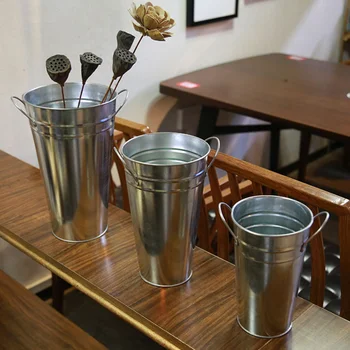 

2 Pcs Galvanized Vases French Buckets Metal Tin Flower Pot for DIY Craft and Floral Projects Party Favors Festivities Wedding