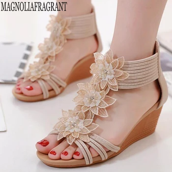 

Sandals Woman Lotus Roman Style Flower Wedge Shoes Cover Heel Casual Black Sexy Popular fashion Sandals Women Summer Shoes s859