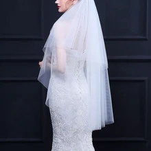 Двухслойная свадебная вуаль белого цвета и цвета слоновой кости, простая двухслойная короткая женская вуаль с гребнем, свадебные аксессуары