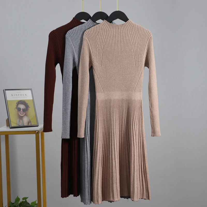 GIGOGOU Chic kobiety długo drutach sweter Maxi sukienka jesień zima dzianiny linia A sukienka żebrowane grube bluza bożonarodzeniowa sukienek|Suknie| - AliExpress