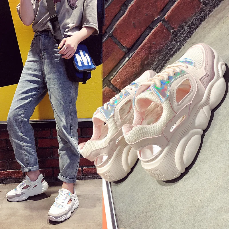 

Cool Shoes Women's Sports Shoes 2019 Summer New Style Korean-style Versatile Breathable Casual Shoes Flat Closed-toe Dad Shoes