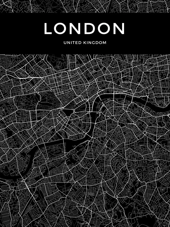 London -Black На заказ, Современная черно-белая карта городов мира, Лондона, Парижа, Нью-Йорка, плакаты, Рим, Карта города, печать на холсте - Цвет: London -Black