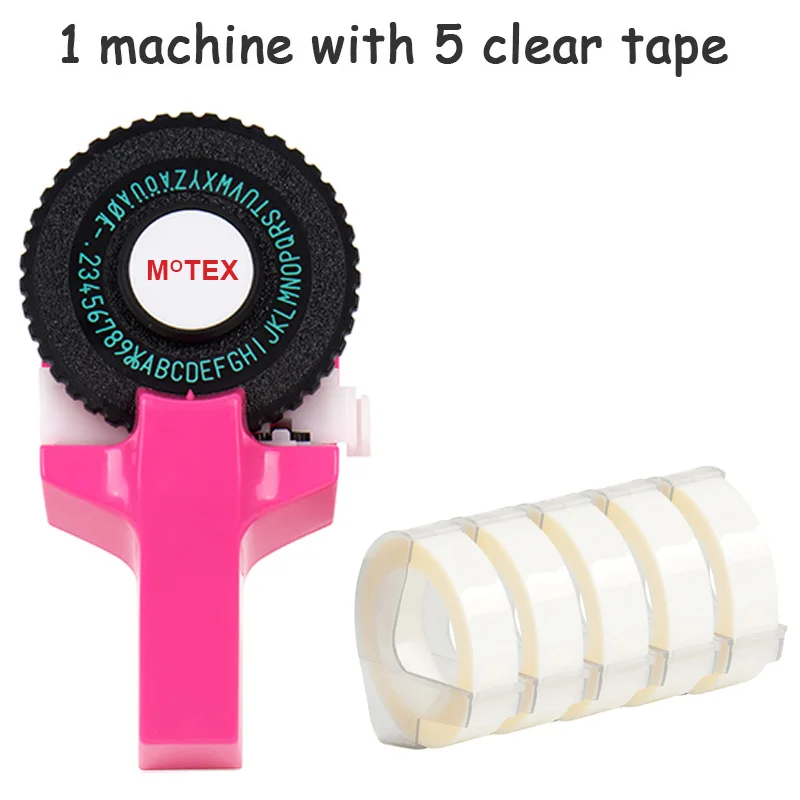 Розовый цвет MoTex E101 принтер мини DIY Ручная Совместимость для dymo 3D тиснение ручная лента ручная машинка надпись машина - Цвет: machine add 5 clear