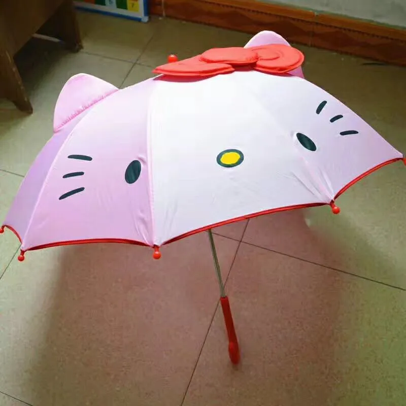 Милый зонтик для детей, Зонт от дождя, хеллоо Китти, 45 см, длинный бант, KT Cat, зонтик для детей, для девочек, детские зонты, Розовый дождь