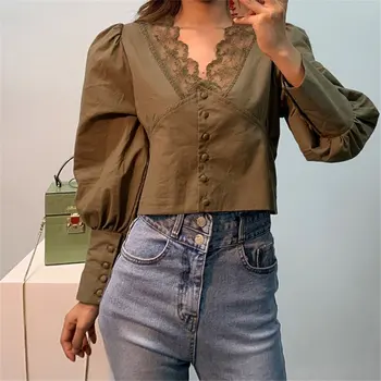 

Alien Kitty Basic Cute Lace Vintage Brief 2020 Casual Women Office Lady Hot Blouses High Waist Full Sleeves Chic Loose Shirts