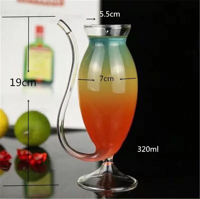Высокая боросиликатная Хрустальная стеклянная коктейльный винный стакан Прозрачная термостойкая вампирская Шампанская тумблер для виски соломинка для коктейлей чашка для сока - Цвет: 320ML