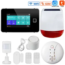 Tuya Smart Home Security Alarm System 433MHz WiFi GSM Connected to Alexa And Google Assistant Fingerprint Arming Burglar System