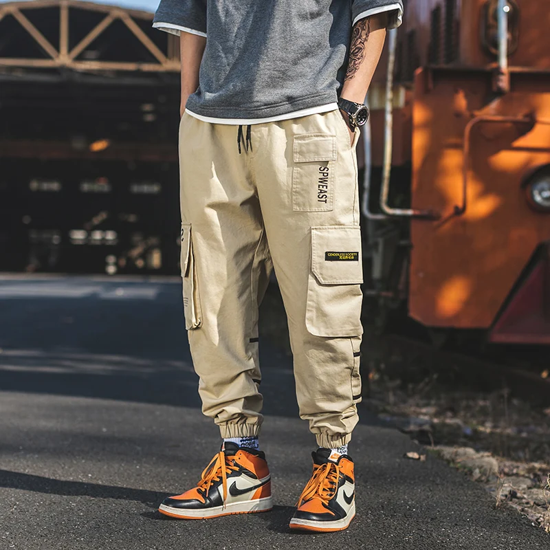 

High-quality Cargo Pants Men Cotton Many Pockets Man Casual Trousers Black Orange Baggy Pants Jogger Trousers 2019 Spring A151