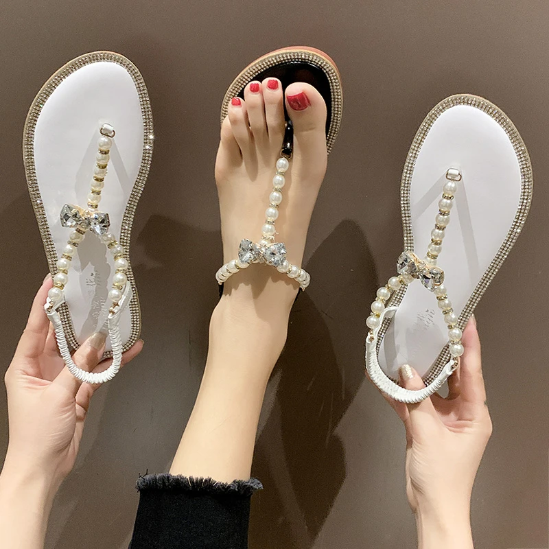 Sandales Plates À Perles Pour Femmes, Chaussures D'été, Tongs, Nouvelle  Mode, 2020 - Femmes Sandales - AliExpress