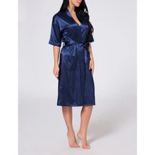 Шелковый Атласный длинный халат для невесты, кимоно с коротким рукавом, ночной халат, однотонный халат, модный халат для женщин