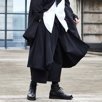 

Men Japan Streetwear Hip Hop Punk Gothic Black Harem Pant Male Fashion Splice Loose Wide Leg Skirt Trouser Kimono