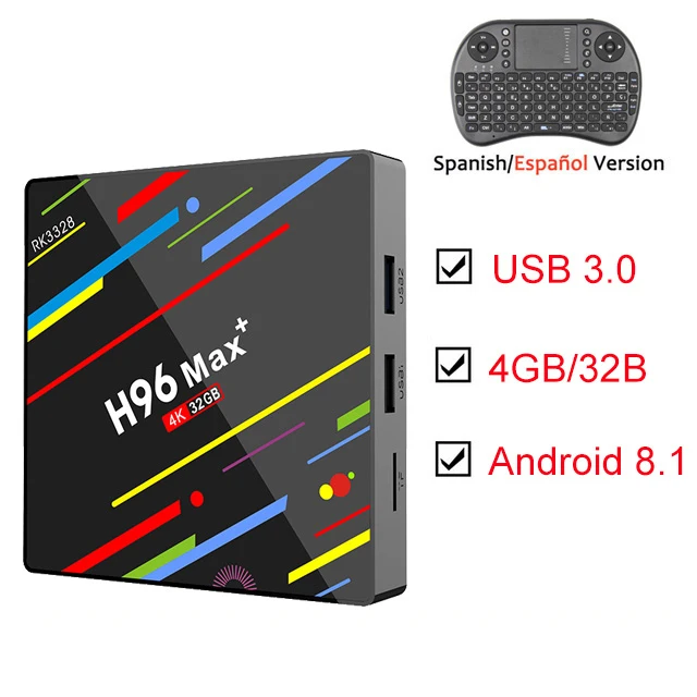 Android 9,0 tv Box H96 Pro 4 ГБ/32 ГБ RK3328 четырехъядерный 2,4G WiFi 100M LAN VP9 H.265 HDR10 USB 3,0 4K Smart медиаплеер H96 Max - Цвет: Add Spanish Keyboard