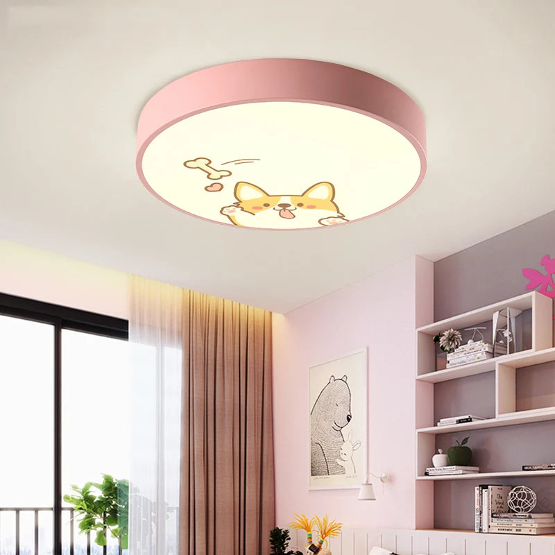 Nordic LED lamp cartoon children bedroom ceiling lamp living room study kindergarten makaron ceiling light 18W - Цвет корпуса: pink