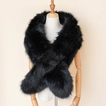 

Women Thicken Winter Plush Faux Rabbit Fur Scarf Collar Shawl Neck Warmer Shrugs Knitted Neckerchief Long Wraps 2020