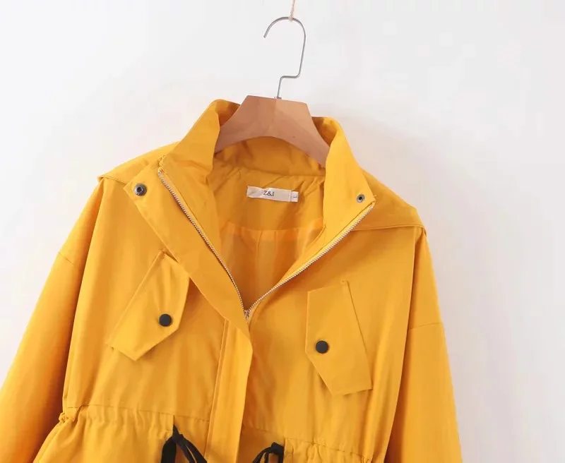 

R4651-932 WOMEN'S Dress New Products Yellow Long Drawstring Hooded Trench Coat
