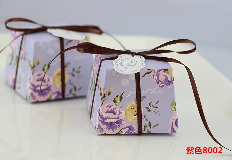 

Flowers Flower Trapezium Wedding Favor Boxes Candy Gift Box Sugar Candy Box With Ribbons Box