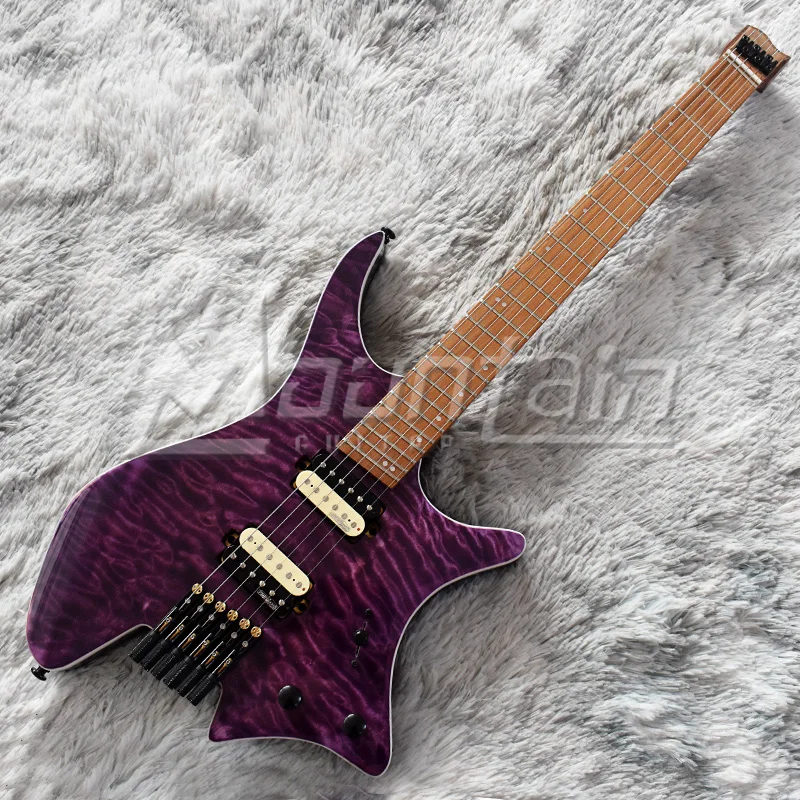 Горная безголовая гитара fanned fret alder body стеганый кленовый топ 9 шт. жареная