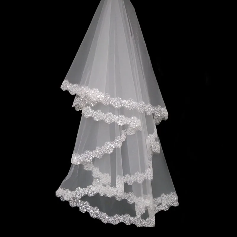 

2016 Hot Selling Bride Veil Sequin Lace 1.5-Beige White Non-Comb Manufacturers Wholesale Veil