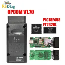 Op com para opel v1.70 obd2 OP-COM scanner de diagnóstico do carro real pic18f458 opcom para opel carro ferramenta diagnóstico flash firmware