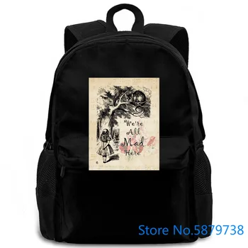 

Printed Were All Mad Here - Alice In Wonderland women men backpack laptop travel school adult student