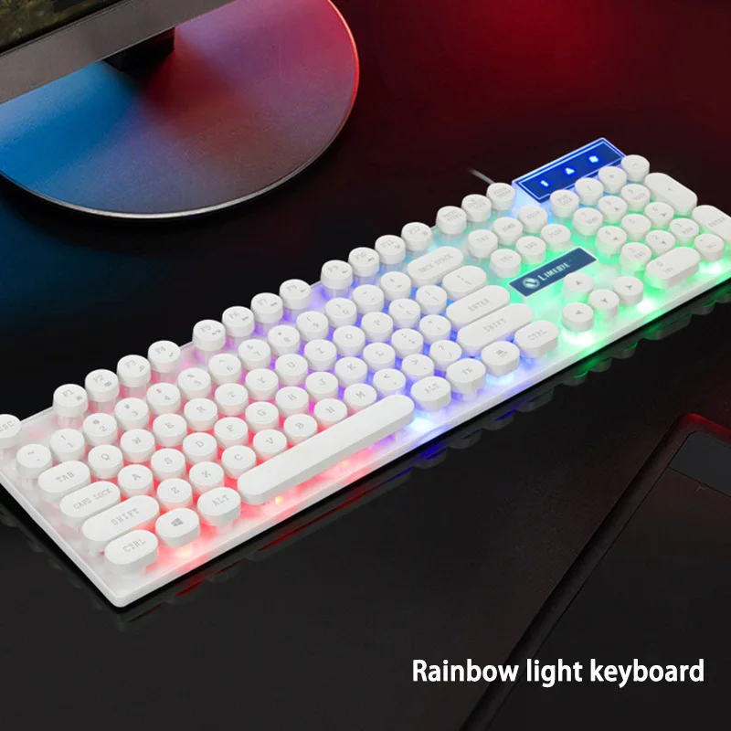 RGB USB Механическая игровая клавиатура модная круглая Клавиатура эргономичный светодиодный проводной компьютер с подсветкой - Цвет: Белый