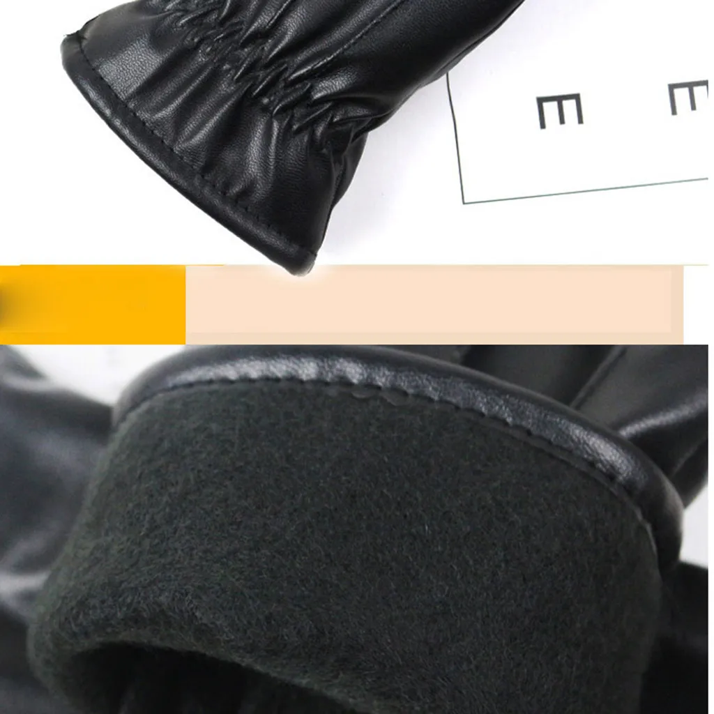 Модные женские перчатки плюс бархатные утолщенные теплые ветрозащитные варежки кожаные водонепроницаемые перчатки# YL5