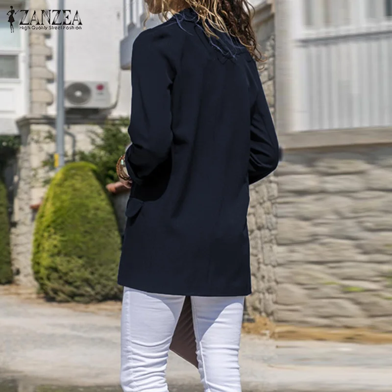 ZANZEA Женские повседневные однотонные блейзеры с отворотами на шее осенне-зимнее пальто оверсайз офисный женский пиджак в деловом стиле Верхняя одежда Женский блейзер