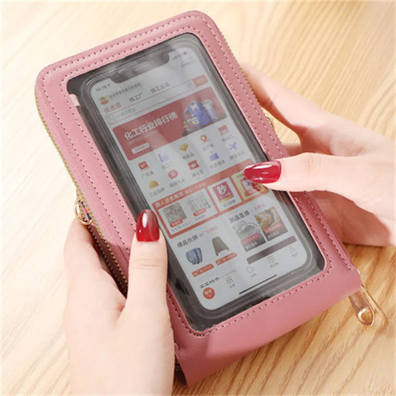 Women Bag 2021 New Fashion Touch Screen Shoulder Cell Phone Bag Mini Crossbody Bags Leather Mobile Wallet Purses Bags For Women 4