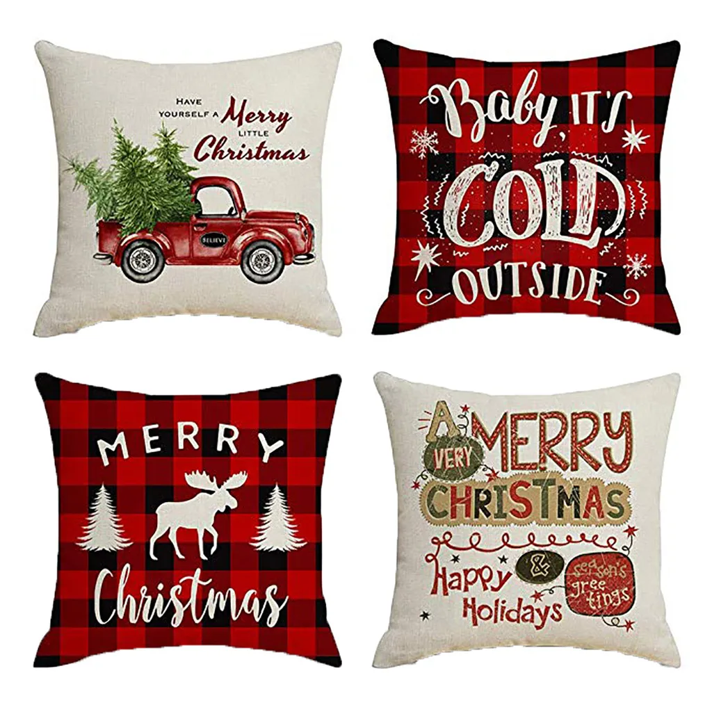 4Pcs Christmas Pillowcases Home Decor Cushion Cover Graffi Style Letter Xmas Tree Throw Pillow Covers 45x45cm New Year Gifts /d