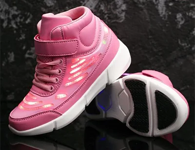 Детская обувь для футбола, светодиодный, спортивные кроссовки для мальчиков, Детский Светильник, для взрослых, светящаяся спортивная обувь для бега, для девочек, мигающий светильник, кроссовки для мальчиков - Цвет: pink