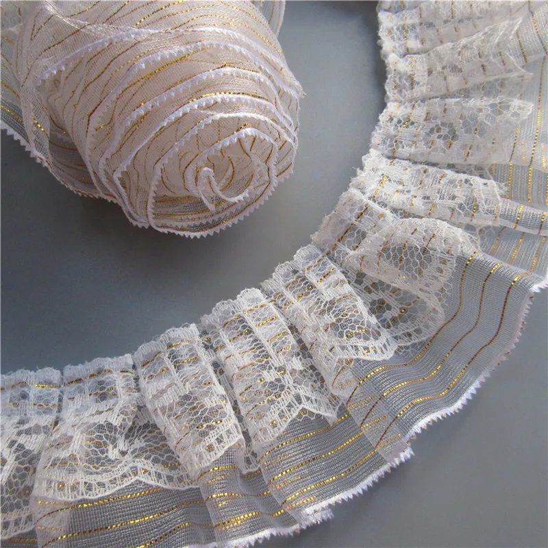 10 yards Metallic/Organza Double Layer Ruffle Lace 1" Trimming/Holiday T71-Gold 