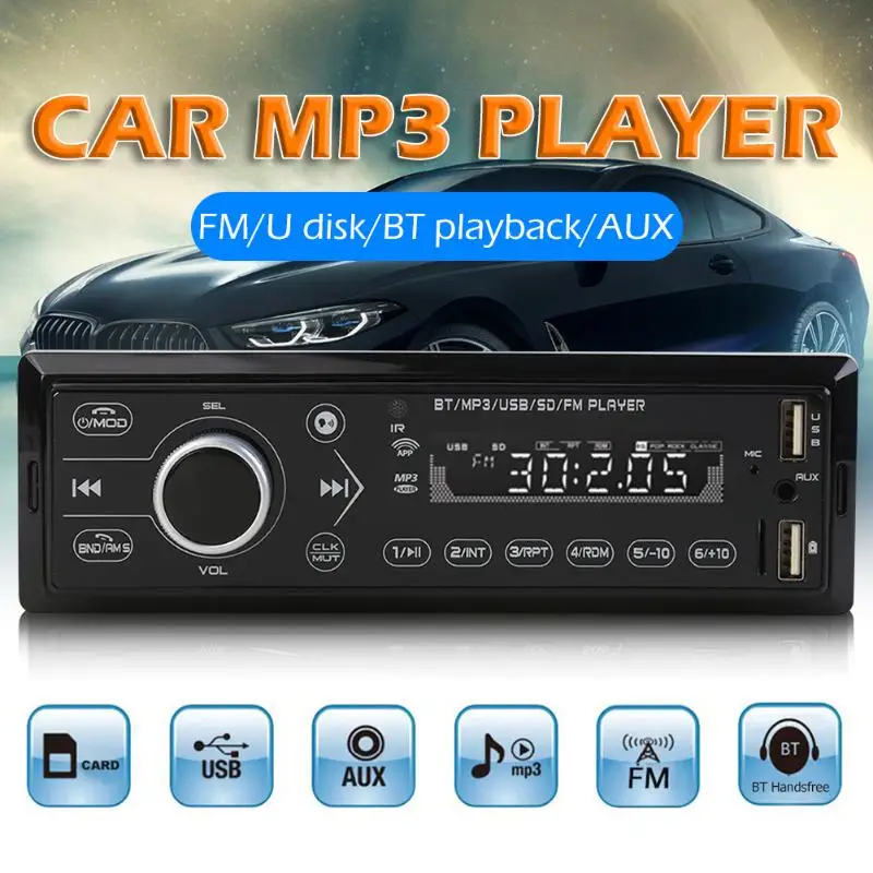 Автомобильный стерео MP3-плеер один 1 DIN автомобильный стерео MP3-плеер Bluetooth fm-радио в тире головное устройство AUX-In цифровой медиаприемник