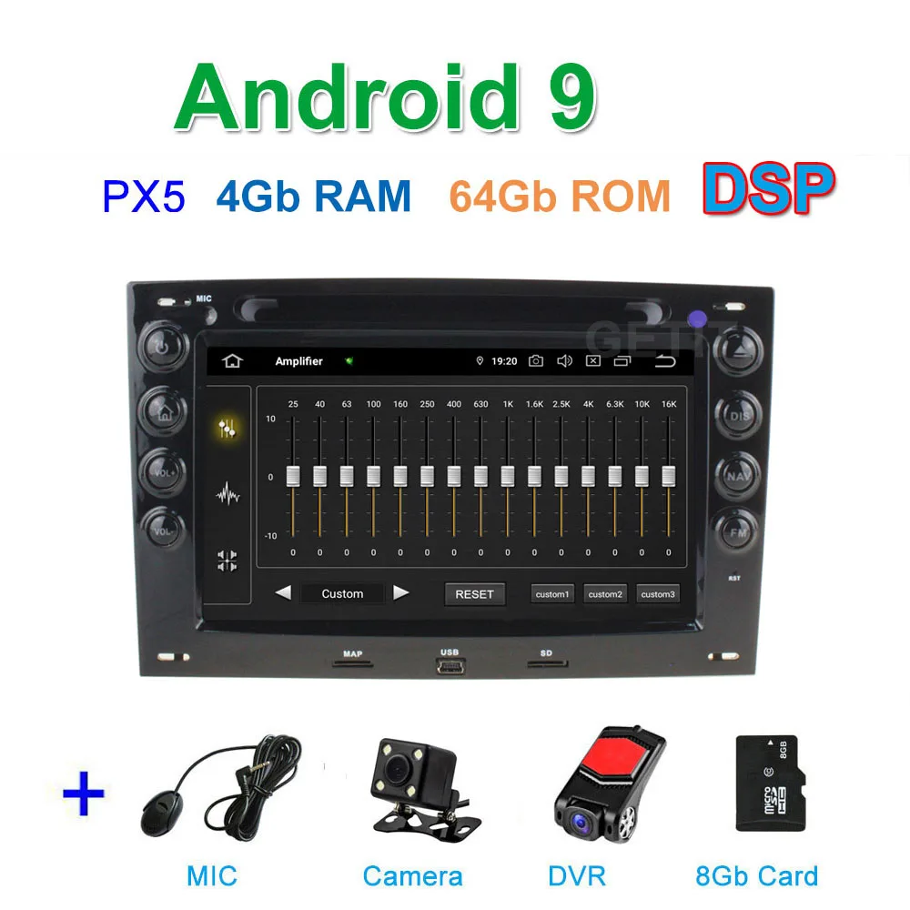 DSP 64G PX6 Android 9 автомобильный DVD стерео Мультимедийный плеер gps радио для Renault Megane 2 2003-2008 - Цвет: DSP PX5 CAM DVR SD