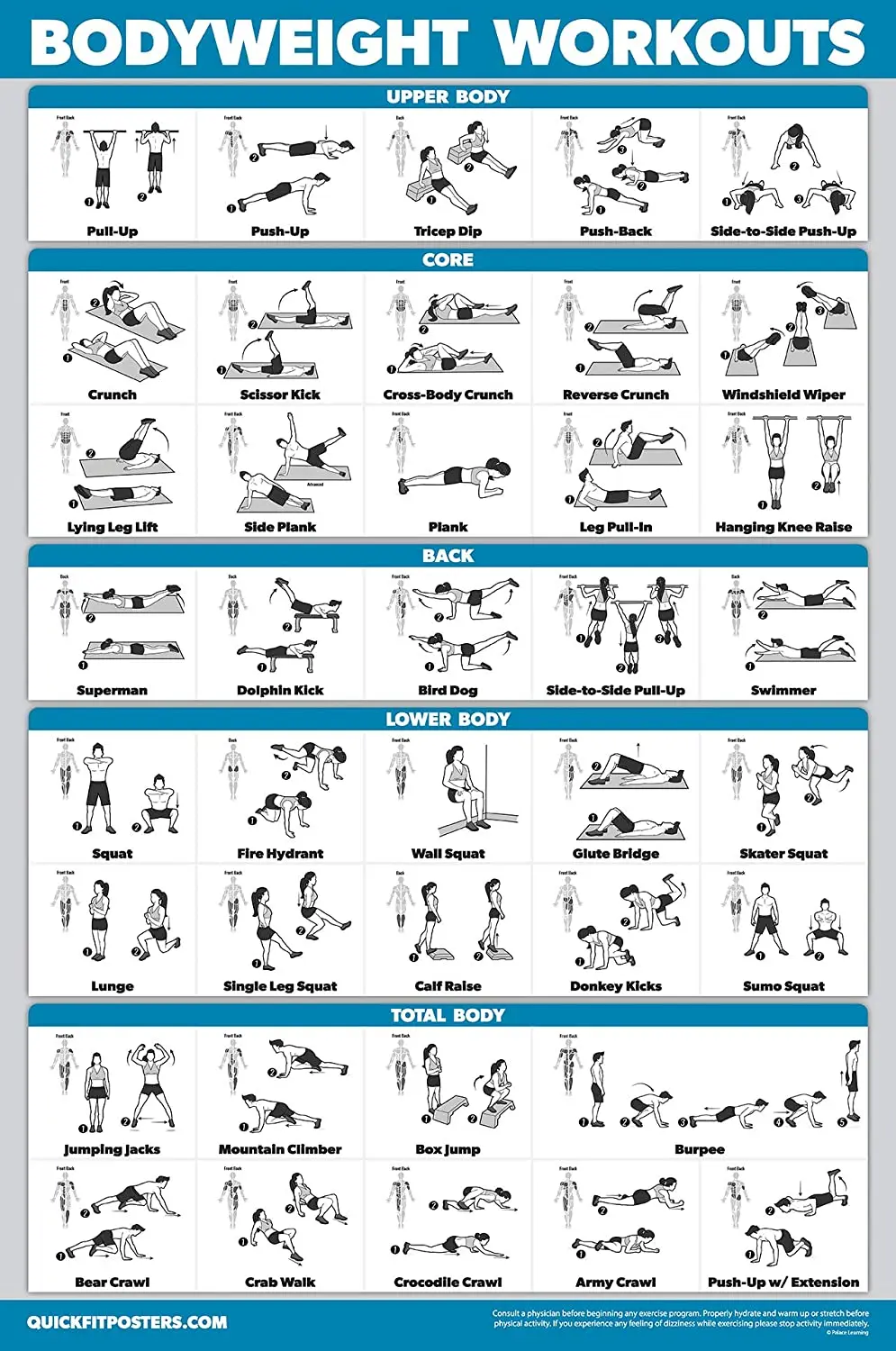 Плакат для тренировок и растягивания QuickFit шелковая фотокартина 24x36 дюймов | Дом
