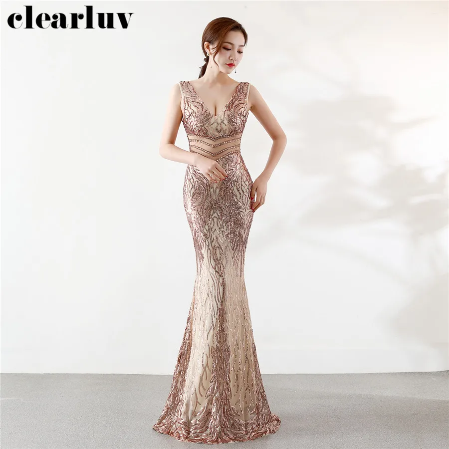 

Sequins Formal Party Gown Robe De Soiree DX317 Sexy Sleeveless Backless Slim Prom Dresses 2020 Gold Plus Size Long Evening Dress