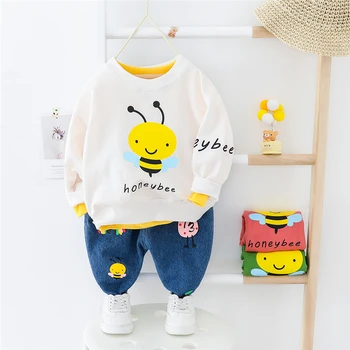 

2020 Spring Toddler Infant Clothing Sets Baby Girls Boys Clothes Honeybee T Shirt Jeans Children Vacation clothing