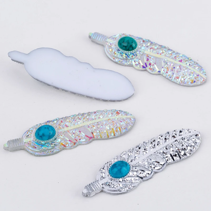 Taidian Flatback Resin Feather Earring Rhinestone Cabochon For Native Bling Bead Work 20Pieces/bag 16x63MM | Украшения и