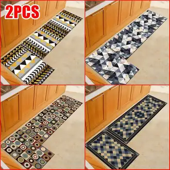 

2PCS/Set Anti-slip Kitchen Mat Area Rugs Living Room Balcony Bathroom Cheaper Printed Carpet Doormat Hallway Geometric Bath Mat