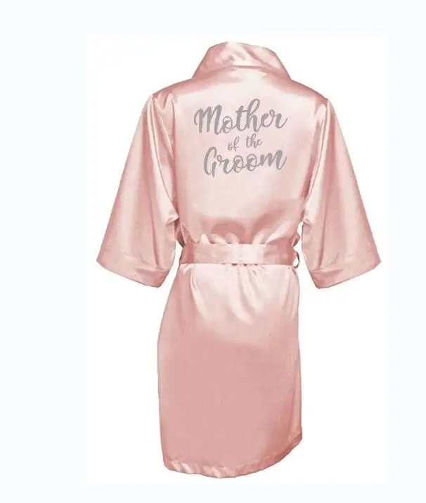 VZFF Donker roze gewaad zilver Короткое Кимоно satijnen pyjama Свадебный халат braidsmeisje zus moeder van de broid gewaden