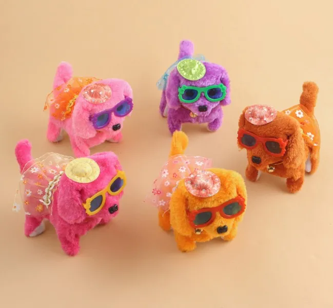 

Electric forward receding dog wearing skirt with glasses hat backwards dog plush toy children's toys