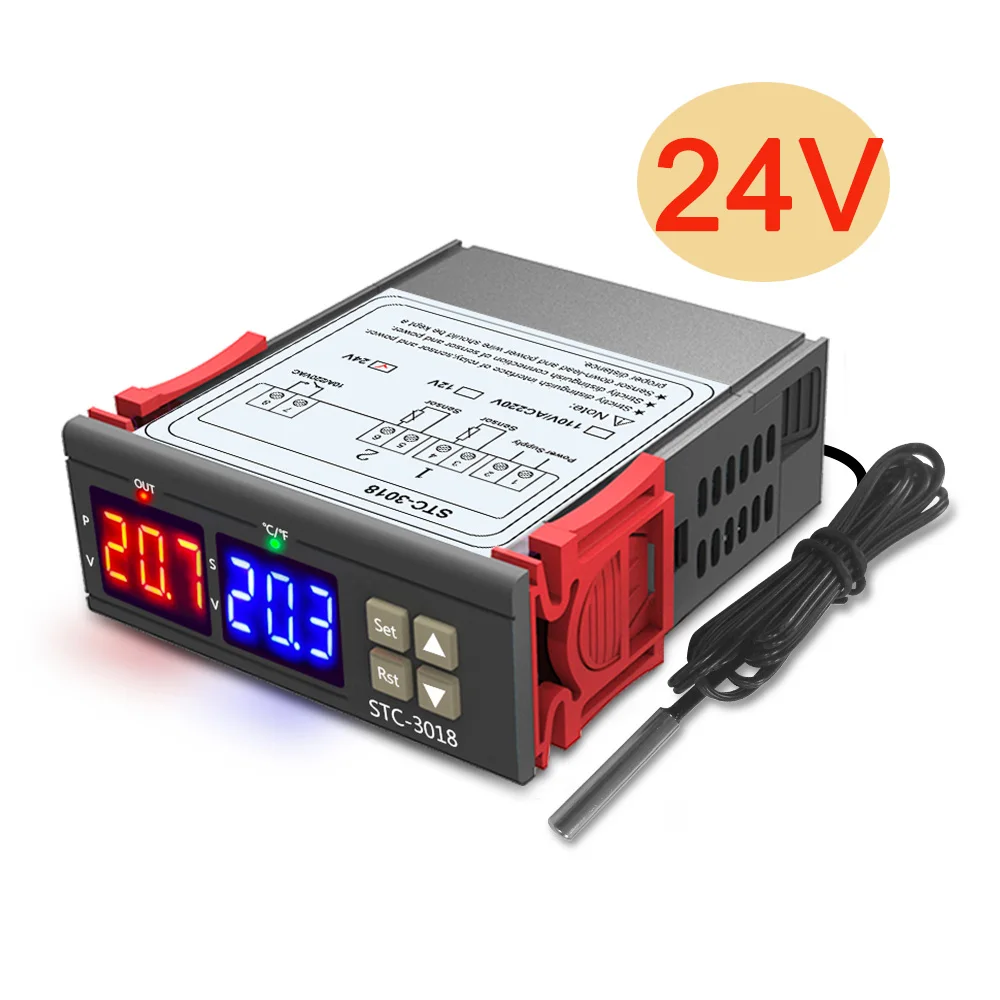 DC 24V STC-3018 DC 12 В 24 В AC 110-220 В цифровой контроль температуры ler-50~ 120 градусов Цельсия Термостат Регулятор тепла Прохладный контроль NTC датчик - Цвет: DC 24V