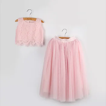 

2020 New Fashion Kids Lace Top and Skirt Clothing Set Summer Girls Outfits 2pcs Gauze Princess Clothes