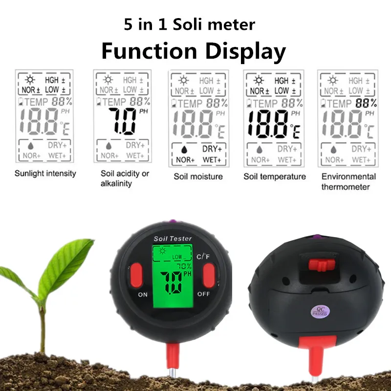 5 в 1 цифровой измеритель влажности почвы светильник влажности и температуры для домашнего сада Скидка 40