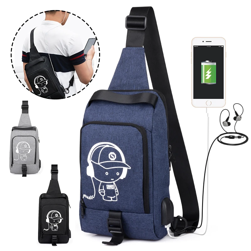 Men's Fashion USB charging Luminous Shoulder Bags teens outdoor Anti-theft Travel Casual Chest bag crossbody bags for men |