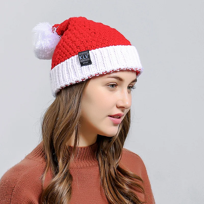 Winter Christmas Hat Knitted Red Warm Woolen Cap Santa's Hats For Home Office Bar Christmas Party Decoration