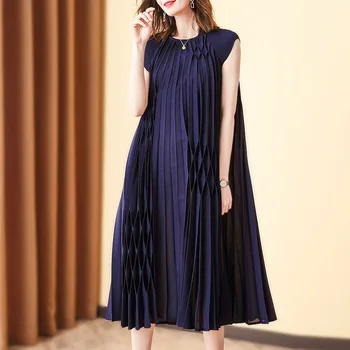 

SuperAen Embroidery Pleated Draped Dress 2020 Summer New Style Solid Loose Plus-sized Short Slimming Ankle Length Women Dresses