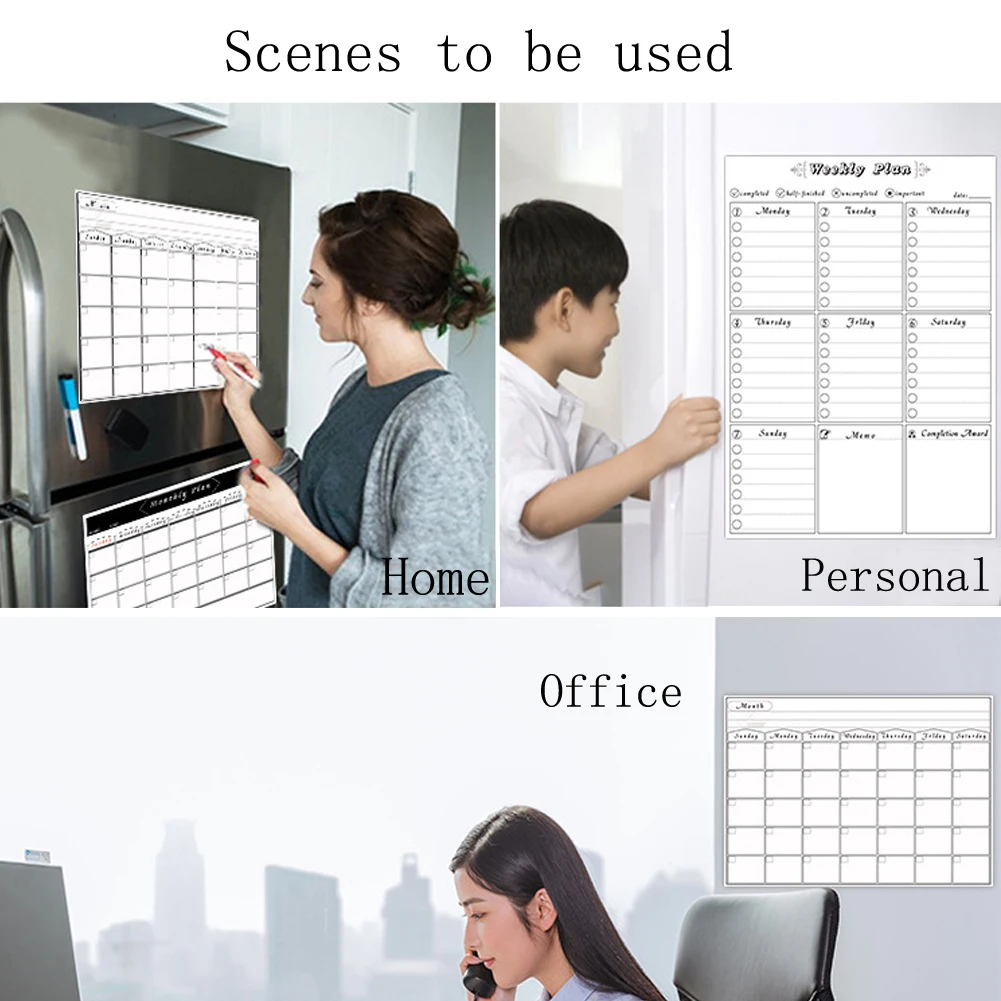 Еженедельный ежемесячный планировщик белая доска холодильник магнит гибкая Повседневная печать сообщений холодильник белая доска