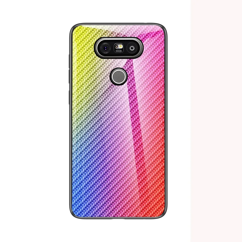 Rose Red Чехол из закаленного стекла с рисунком из углеродного волокна для LG G5 G7 G8 G6 чехол для телефона мягкая силиконовая рамка жесткая стеклянная задняя крышка противоударный - Цвет: Rose Red