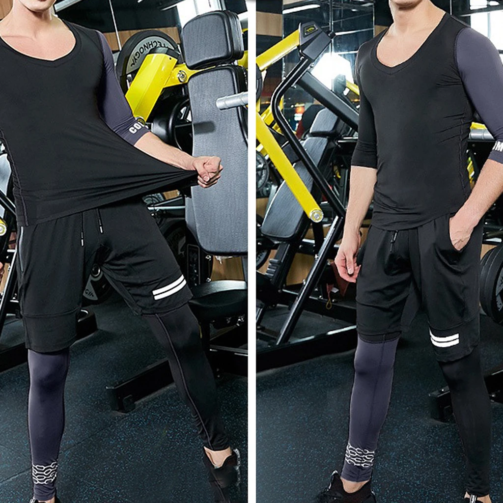 Men Compression Pants Workout Fitness Legging Tights Sports Pants Black Grey